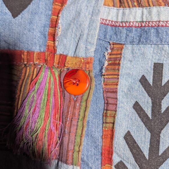 Vtg Y2K Parsley & Sage Boho Denim Rust Orange Patchwork Collarless Jacket Sz M - Picture 3 of 5